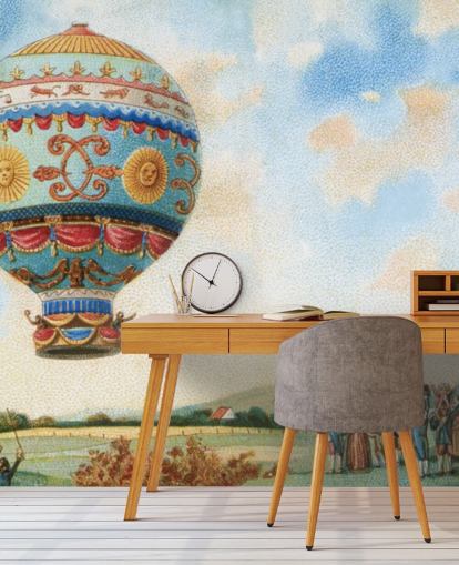 pintura antigua de papel pintado de globos aerostáticos