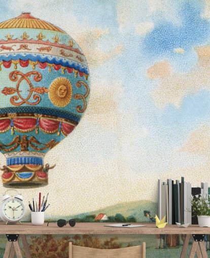 antiek schilderij van heteluchtballon behang