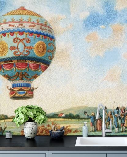 pintura antigua de papel pintado de globos aerostáticos