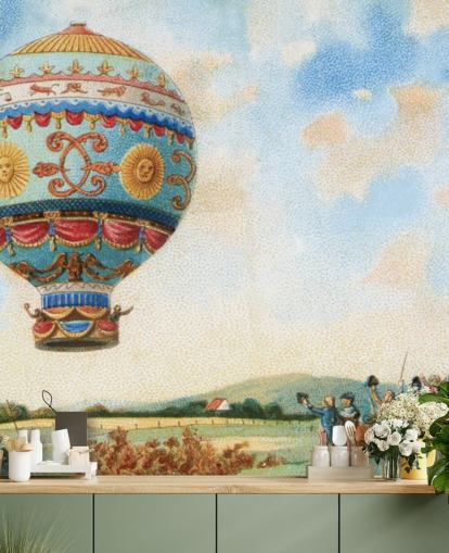 pintura antigua de papel pintado de globos aerostáticos