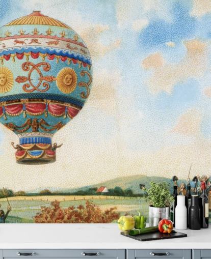 antique painting of hot air balloon wallpaper