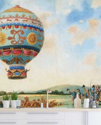 pintura antigua de papel pintado de globos aerostáticos pintura antigua de papel pintado de globos aerostáticos