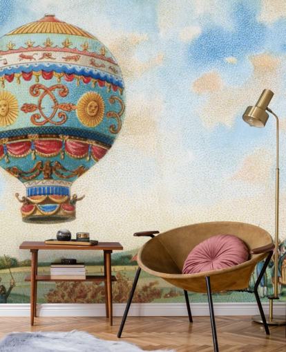 pintura antigua de papel pintado de globos aerostáticos