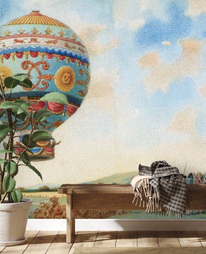 antique painting of hot air balloon wallpaper