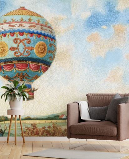 antique painting of hot air balloon wallpaper
