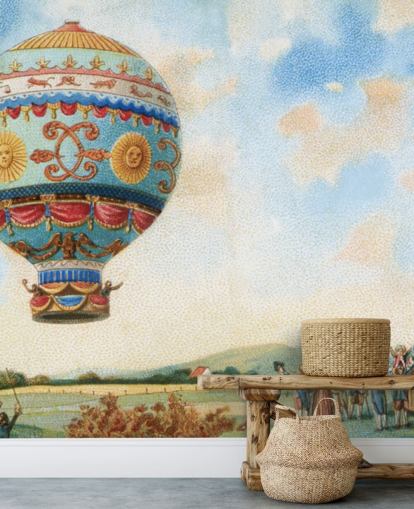 antik maleri af varmluft ballon tapet