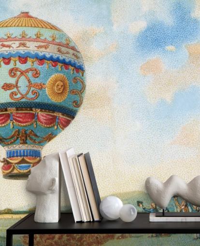 antiek schilderij van heteluchtballon behang