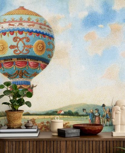 antique painting of hot air balloon wallpaper