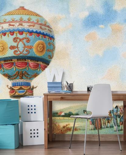 dipinto antico di carta da parati mongolfiera