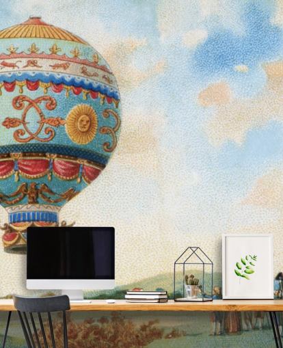 antik maleri af varmluft ballon tapet