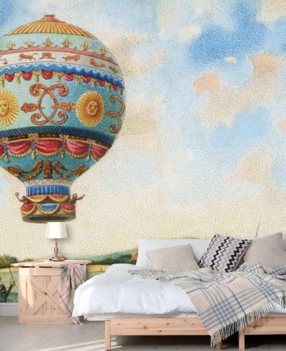 pintura antigua de papel pintado de globos aerostáticos