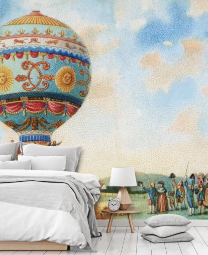 pintura antigua de papel pintado de globos aerostáticos