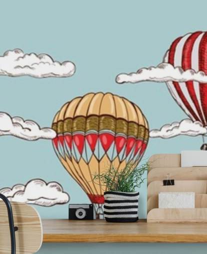 gelbe und rote illustrierte Heißluftballons Tapete