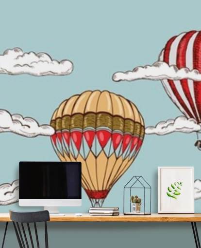 gelbe und rote illustrierte Heißluftballons Tapete