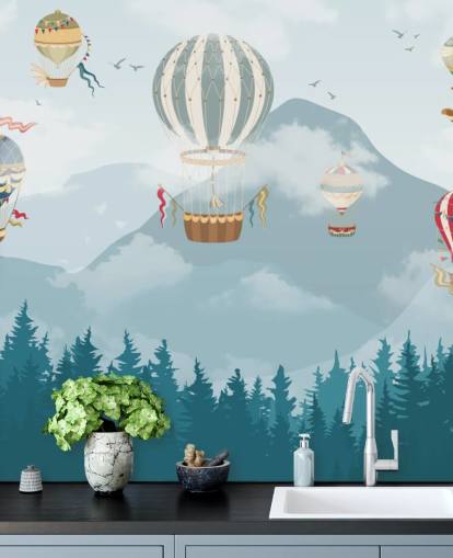 modern hot air balloon art wallpaper