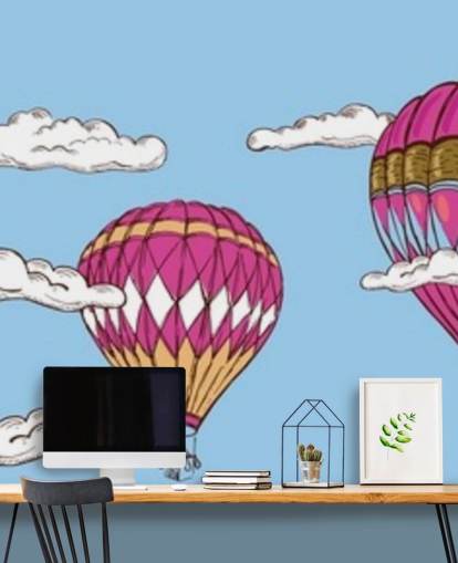 Pink Hot Air Balloons Vintage Wallpaper