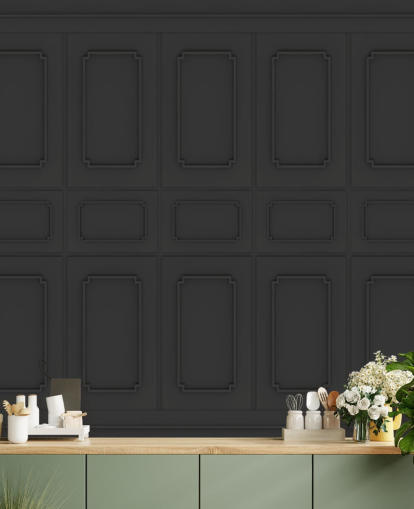 papel de parede painel de madeira preta