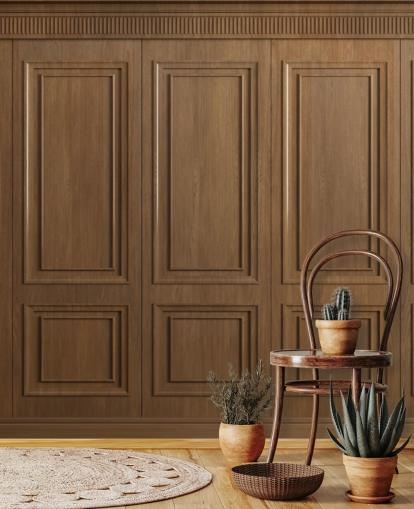 brown wooden panel wallpaper murals called Vintage Oak Wood Panels for hallways