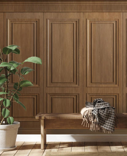 braune Holztafeltapeten, genannt Vintage Oak Wood Panels, für Flure