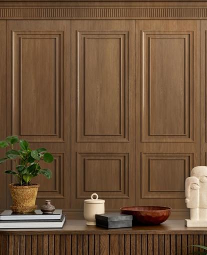 carta da parati murale con pannelli in legno marrone chiamati Vintage Oak Wood Panels per corridoi