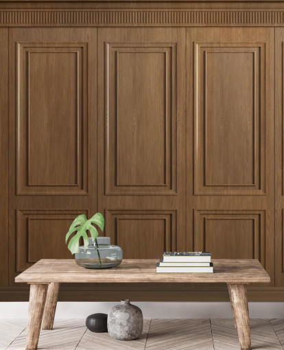 carta da parati murale con pannelli in legno marrone chiamati Vintage Oak Wood Panels per corridoi