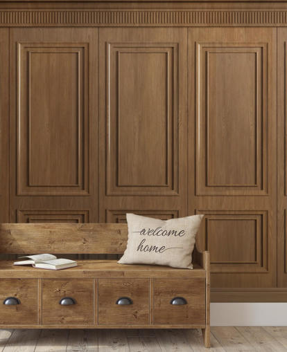 brown wooden panel wallpaper murals called Vintage Oak Wood Panels for hallways