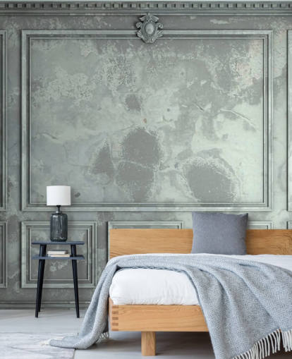 blue, green, silver toned vintage panel walls wallpaper