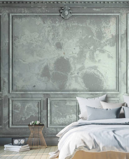 carta da parati con pannelli vintage blu, verde, argento