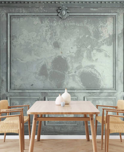 blauw, groen, zilverkleurig vintage paneelmuurbehang