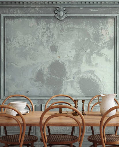 blue, green, silver toned vintage panel walls wallpaper