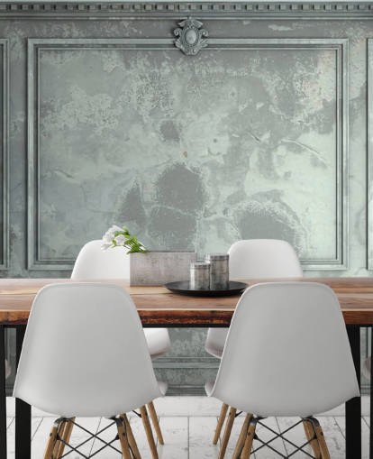 blue, green, silver toned vintage panel walls wallpaper