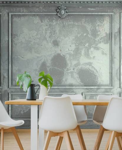 blue, green, silver toned vintage panel walls wallpaper