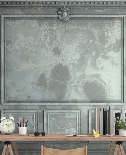 blue, green, silver toned vintage panel walls wallpaper