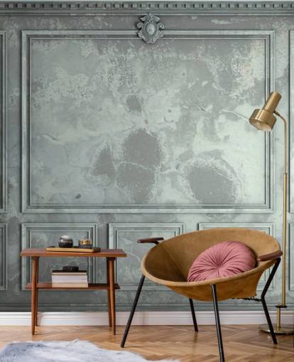 blue, green, silver toned vintage panel walls wallpaper