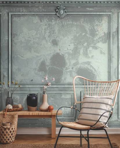 blue, green, silver toned vintage panel walls wallpaper