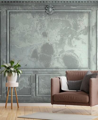 blue, green, silver toned vintage panel walls wallpaper