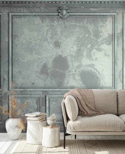 blue, green, silver toned vintage panel walls wallpaper