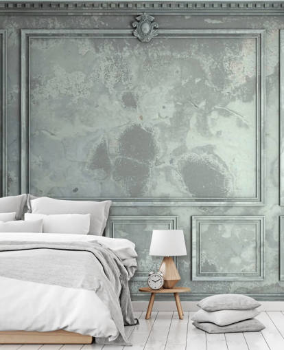 blauw, groen, zilverkleurig vintage paneelmuurbehang