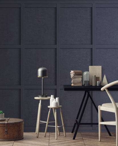 donkerblauw houten paneelbehang