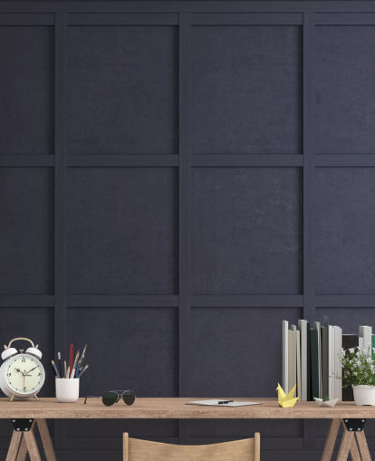 donkerblauw houten paneelbehang