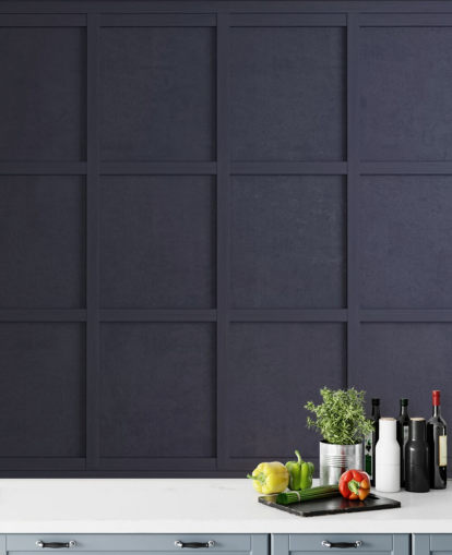 carta da parati con pannelli in legno blu scuro