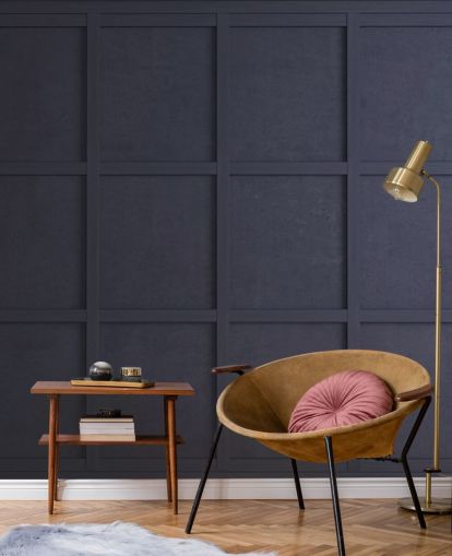 donkerblauw houten paneelbehang