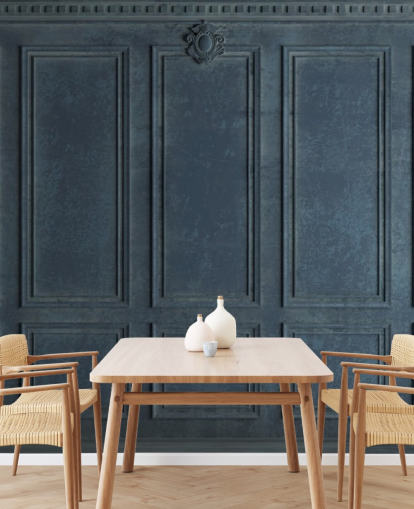 carta da parati con pannelli in legno blu scuro