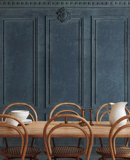 donkerblauw marinehouten lambriseringsbehang