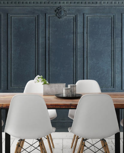 donkerblauw marinehouten lambriseringsbehang