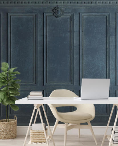 dark blue navy wood panelling wallpaper