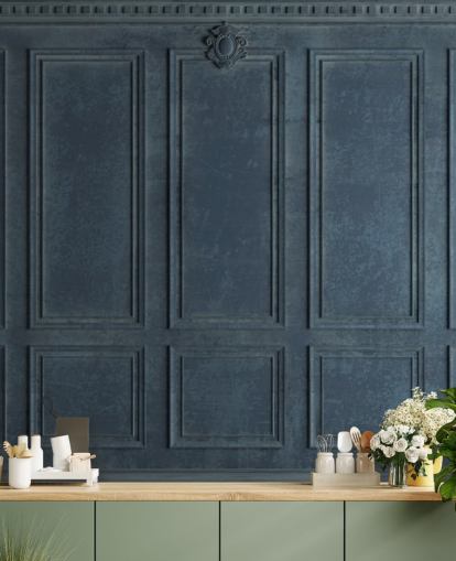 papel pintado de paneles de madera azul marino oscuro