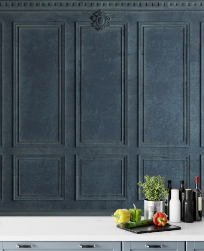 donkerblauw marinehouten lambriseringsbehang