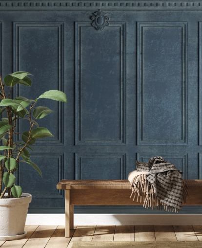 carta da parati con pannelli in legno blu scuro