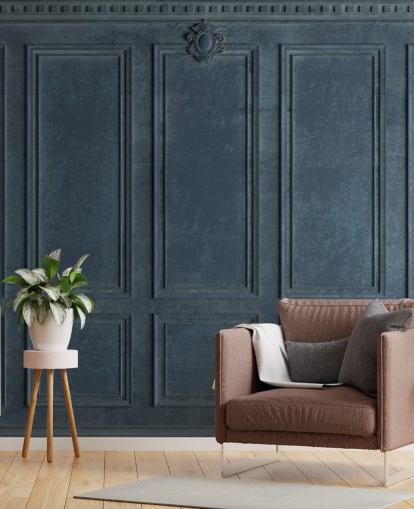 carta da parati con pannelli in legno blu scuro